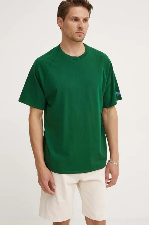 Pamučna majica American Vintage TEE-SHIRT MC COL ROND za muškarce, boja: zelena, melanž, MLAW02DE24