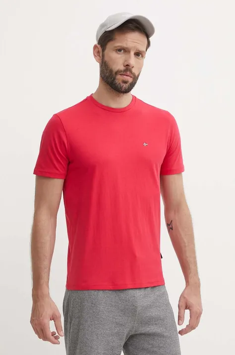 Bavlnené tričko Napapijri SALIS pánske, červená farba, jednofarebné, NP0A4H8DR251