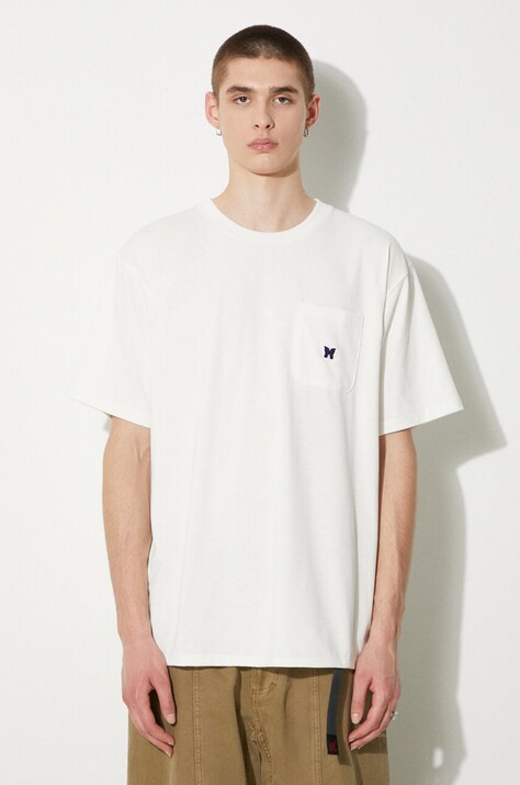 Needles tricou S/S Crew Neck Tee barbati, culoarea alb, neted, OT262