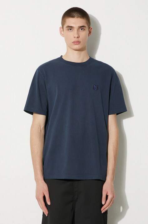 Хлопковая футболка Maison Kitsuné Bold Fox Head Patch Comfort Tee Shirt мужская цвет синий с аппликацией MM00127KJ0118