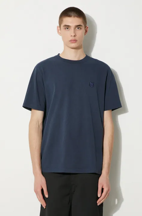 Maison Kitsuné t-shirt in cotone Bold Fox Head Patch Comfort Tee Shirt uomo colore blu navy con applicazione MM00127KJ0118