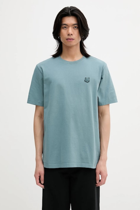 Maison Kitsuné t-shirt bawełniany Bold Fox Head Patch Comfort Tee Shirt męski kolor zielony z aplikacją MM00127KJ0118