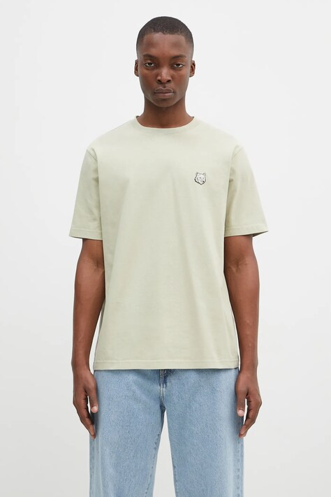 Bavlnené tričko Maison Kitsuné Bold Fox Head Patch Comfort Tee Shirt pánske, zelená farba, s nášivkou, MM00127KJ0118