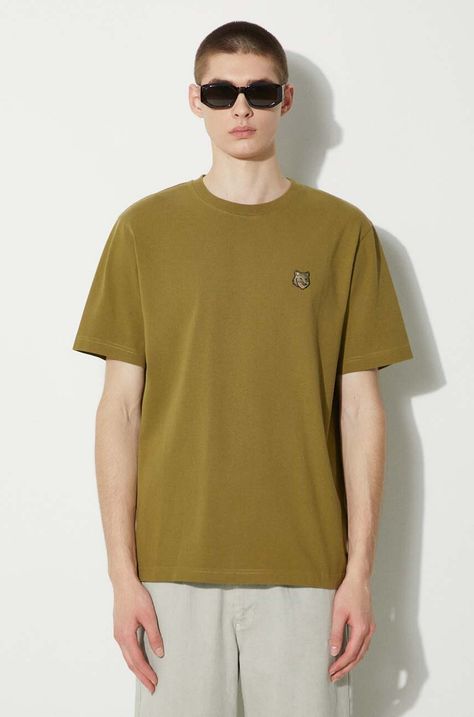 Памучна тениска Maison Kitsuné Bold Fox Head Patch Comfort Tee Shirt в зелено с апликация MM00127KJ0118