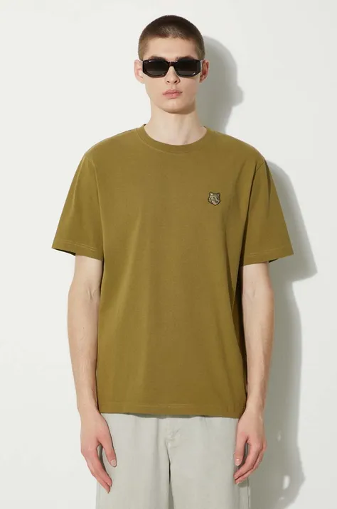 Maison Kitsuné t-shirt in cotone Bold Fox Head Patch Comfort Tee Shirt uomo colore verde con applicazione MM00127KJ0118