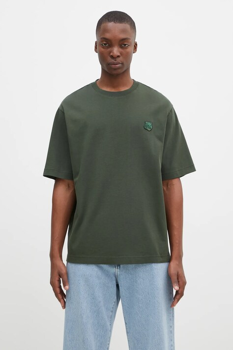 Pamučna majica Maison Kitsuné Bold Fox Head Patch Oversize Tee Shirt za muškarce, boja: zelena, bez uzorka, LM00107KJ0119