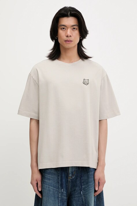 Maison Kitsuné t-shirt in cotone Bold Fox Head Patch Oversize Tee Shirt uomo colore beige LM00107KJ0119