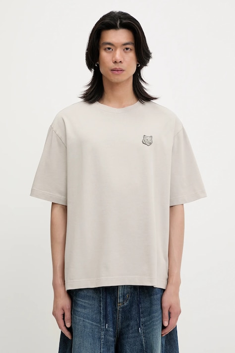 Bavlněné tričko Maison Kitsuné Bold Fox Head Patch Oversize Tee Shirt pánské, béžová barva, LM00107KJ0119