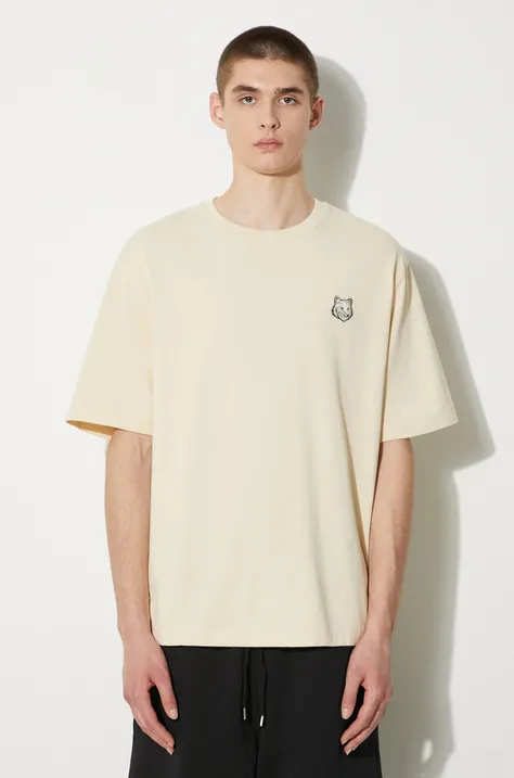 Bavlněné tričko Maison Kitsuné Bold Fox Head Patch Oversize Tee Shirt béžová barva, LM00107KJ0119