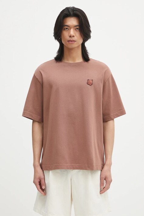 Maison Kitsuné cotton t-shirt Bold Fox Head Patch Oversize Tee Shirt beige color smooth LM00107KJ0119
