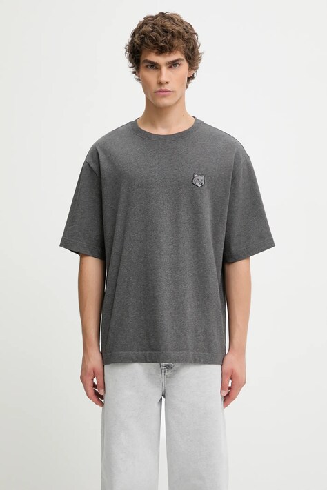 Maison Kitsuné t-shirt bawełniany Bold Fox Head Patch Oversize Tee Shirt męski kolor szary gładki LM00107KJ0119