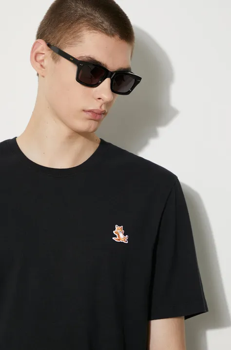 Maison Kitsuné cotton t-shirt Chillax Fox Patch Regular Tee Shirt men’s black color LM00110KJ0008