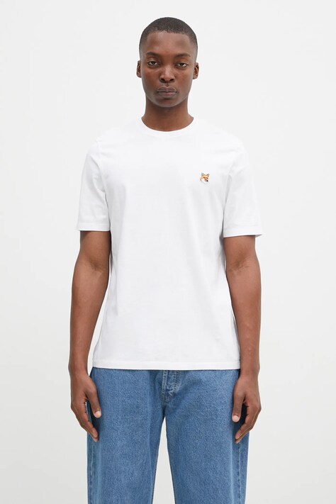 Хлопковая футболка Maison Kitsuné Fox Head Patch Regular Tee Shirt мужская цвет белый с аппликацией LM00104KJ0008
