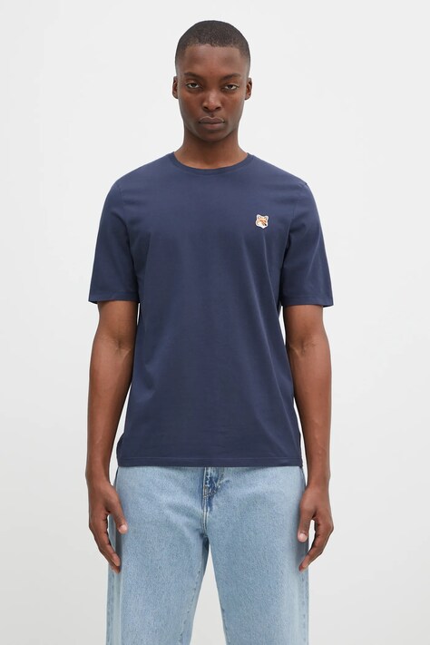Maison Kitsuné t-shirt bawełniany Fox Head Patch Regular Tee Shirt męski kolor granatowy z aplikacją LM00104KJ0008