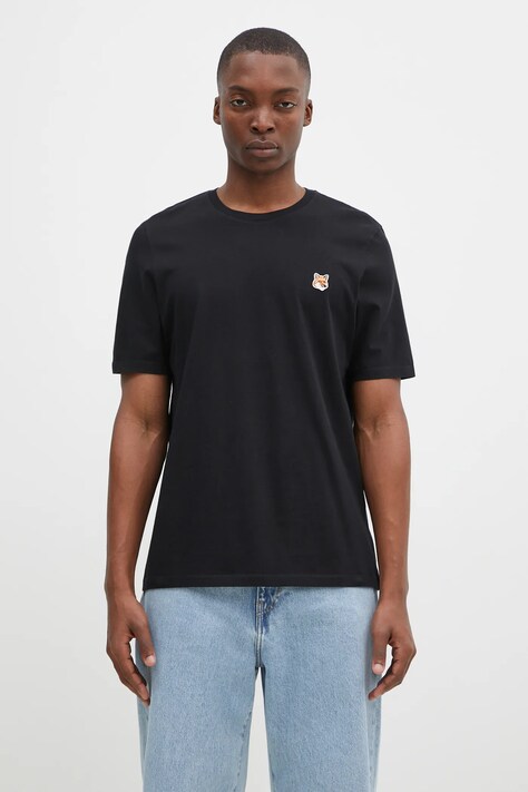 Бавовняна футболка Maison Kitsuné Fox Head Patch Regular Tee Shirt чоловіча колір чорний з аплікацією LM00104KJ0008