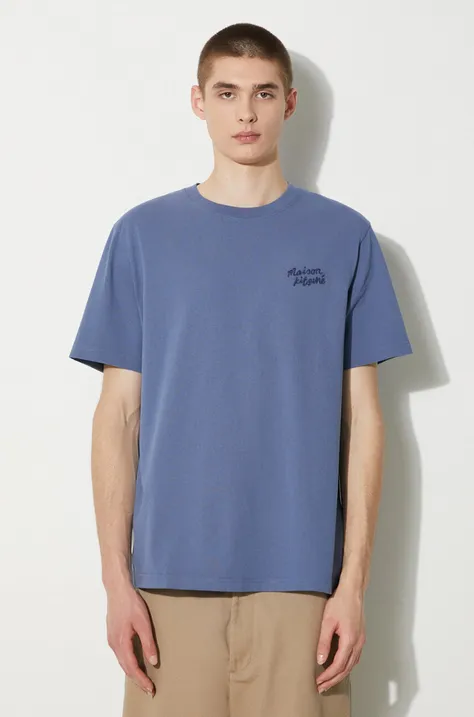 Maison Kitsuné t-shirt in cotone Handwriting Comfort Tee Shirt uomo colore blu con applicazione MM00126KJ0118