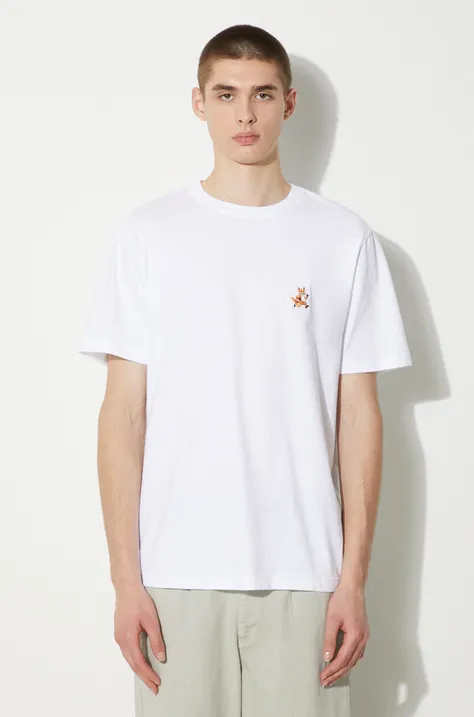 Bavlnené tričko Maison Kitsuné Speedy Fox Patch Comfort Tee Shirt pánske, biela farba, s nášivkou, MM00125KJ0008