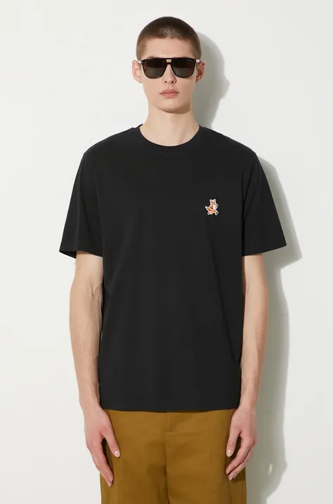 Памучна тениска Maison Kitsuné Speedy Fox Patch Comfort Tee Shirt в черно с апликация MM00125KJ0008