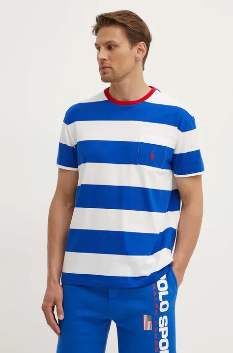 Памучна тениска Polo Ralph Lauren в синьо с десен 710927065