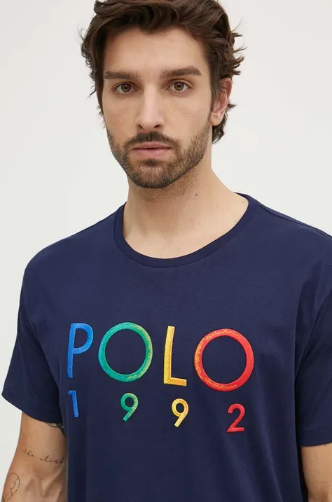 Хлопковая футболка Polo Ralph Lauren мужская цвет синий с аппликацией 710934742