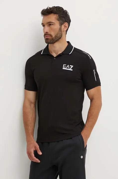 Polo majica EA7 Emporio Armani za muškarce, boja: crna, s aplikacijom, 3DPF20.PJ03Z