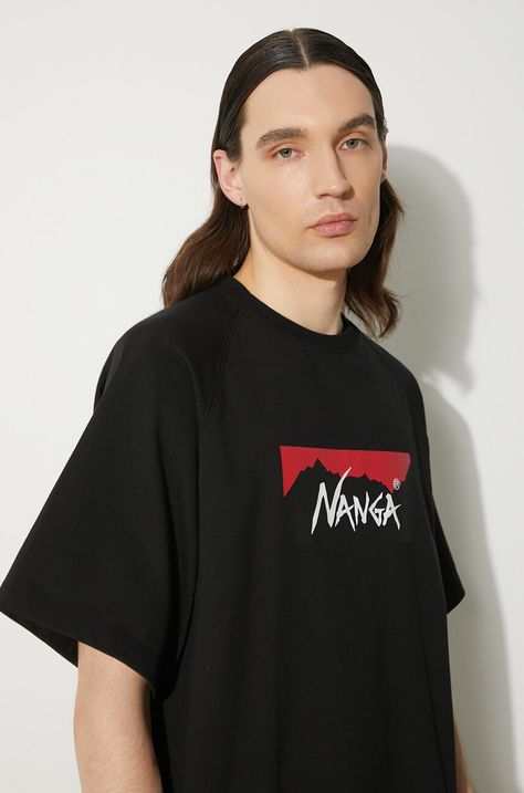 Футболка Nanga Eco Hybrid Box Logo Loose Fit Tee мужская цвет чёрный с принтом NW2311.1G209