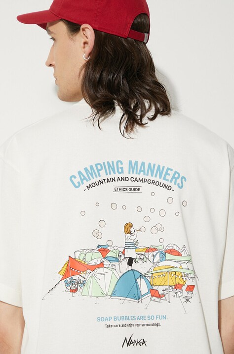 Nanga t-shirt Eco Hybrid Camping Manners Soap Bubbles Tee uomo colore bianco NW2411.1G801.A