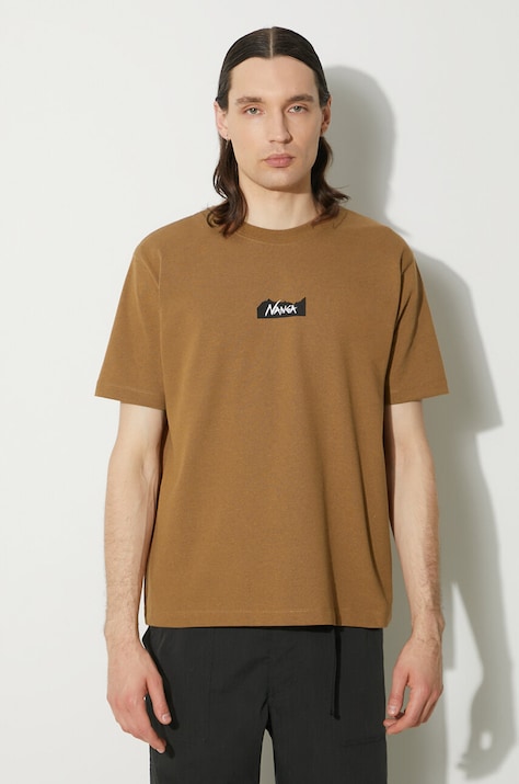 Tričko Nanga Eco Hybrid Mt Logo Tee pánske, hnedá farba, s potlačou, NW2211.1G208