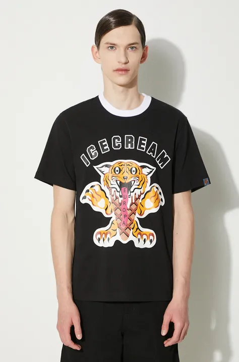 Βαμβακερό μπλουζάκι ICECREAM Tiger ανδρικό, χρώμα: μαύρο, IC24237