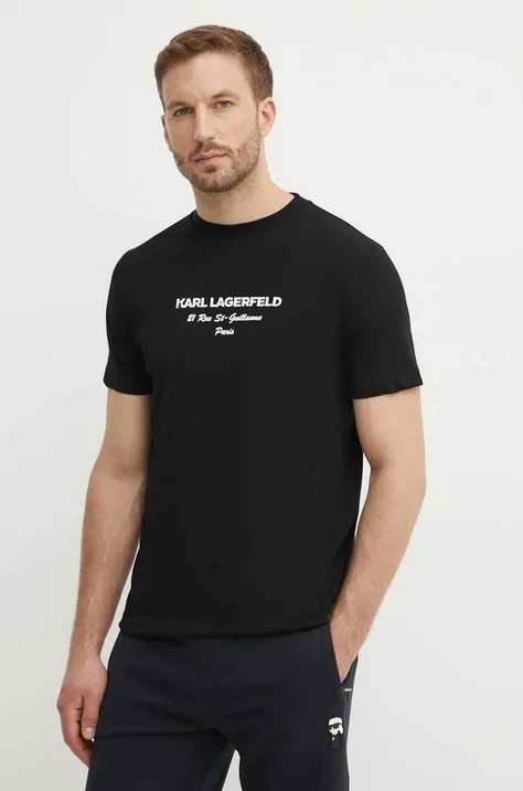 Хлопковая футболка Karl Lagerfeld мужская цвет чёрный с принтом 542224.755056