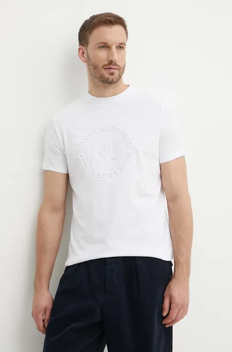 Bavlnené tričko Karl Lagerfeld pánske, biela farba, s nášivkou, 542225.755084