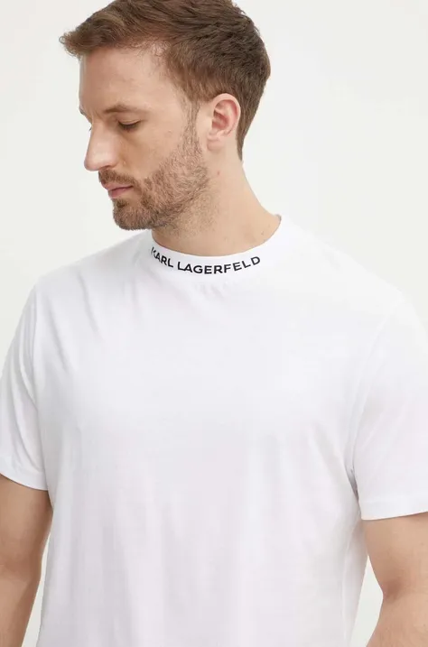 Бавовняна футболка Karl Lagerfeld чоловіча колір білий однотонна 542224.755159