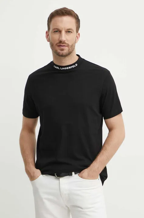 Бавовняна футболка Karl Lagerfeld чоловіча колір чорний однотонна 542224.755159