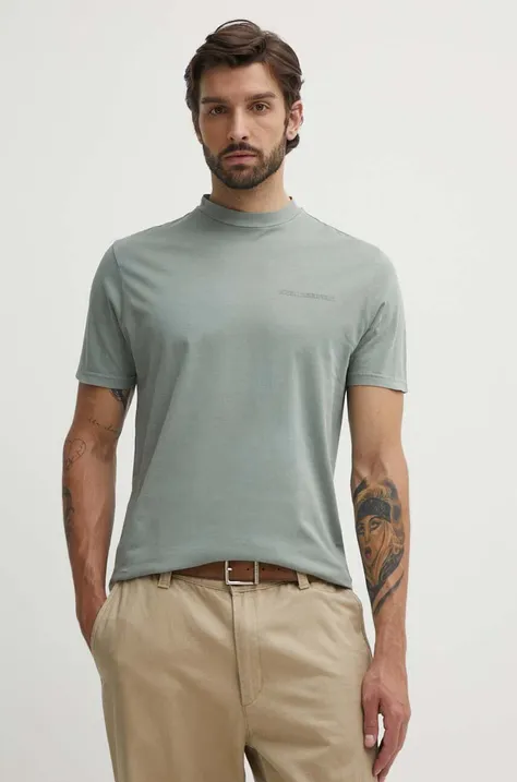Хлопковая футболка Karl Lagerfeld мужская цвет зелёный с принтом 542252.755172