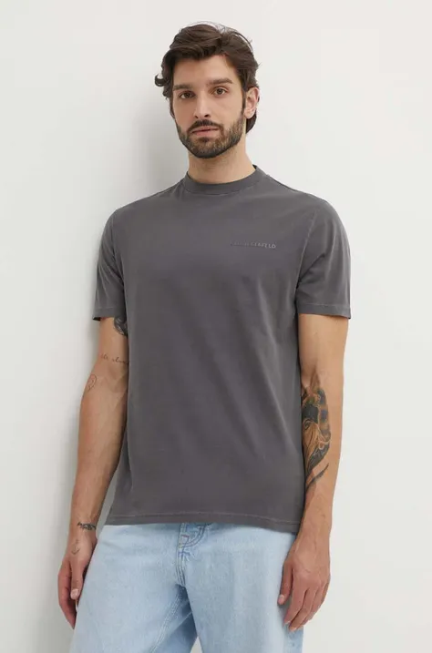 Bavlnené tričko Karl Lagerfeld pánske, šedá farba, s potlačou, 542252.755172