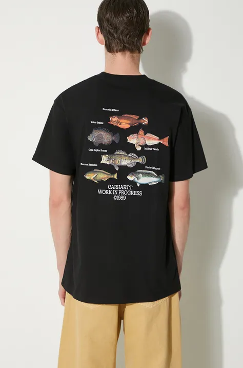 Carhartt WIP cotton t-shirt Fish T-Shirt men’s black color with a print I033120.89XX