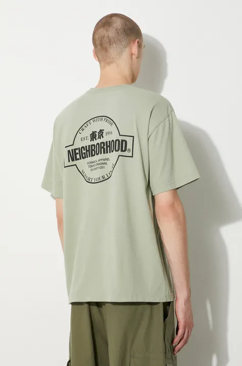 Pamučna majica NEIGHBORHOOD NH . Tee za muškarce, boja: zelena, s tiskom, 241PCNH.ST04