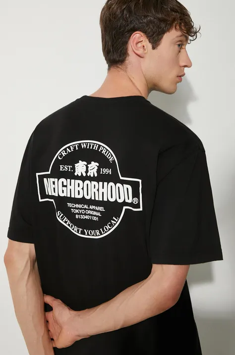Pamučna majica NEIGHBORHOOD NH . Tee za muškarce, boja: crna, s tiskom, 241PCNH.ST04