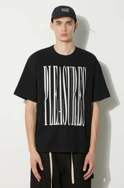 Bavlnené tričko PLEASURES Stretch Heavyweight Shirt pánske, čierna farba, s nášivkou, P24SU009-BLACK