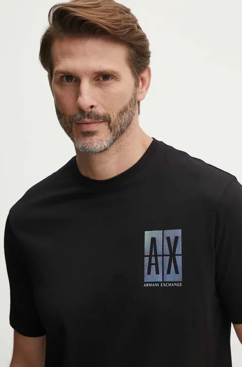 Хлопковая футболка Armani Exchange мужская цвет чёрный с аппликацией 3DZTJU ZJH4Z
