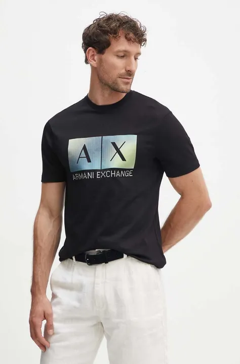 Armani Exchange pamut póló fekete, férfi, nyomott mintás, 3DZTJB ZJBYZ