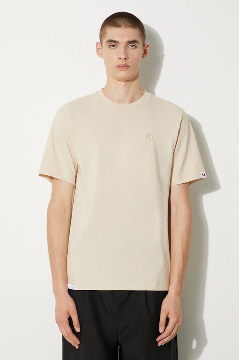 AAPE tricou din bumbac Tee barbati, culoarea bej, neted, AAPTEM1413XXM