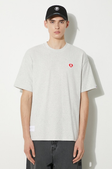 Памучна тениска AAPE Heart Tee в сиво с меланжов десен AAPTEM1417XAM