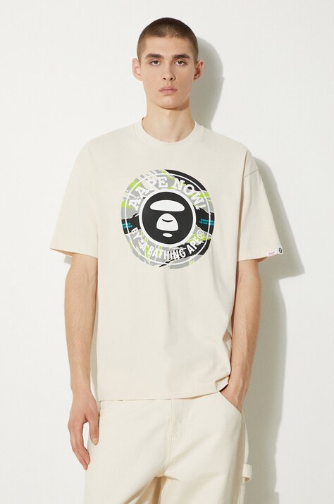 AAPE tricou din bumbac Basic Tee barbati, culoarea bej, cu imprimeu, AAPTEM1444XXM