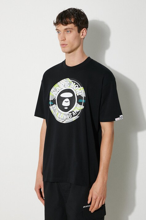 AAPE cotton t-shirt Basic Tee men’s black color with a print AAPTEM1444XXM
