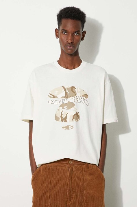 Памучна тениска AAPE Basic Tee в бежово с принт AAPTEM1458XXM