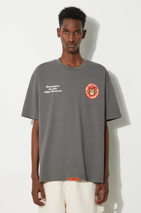 Бавовняна футболка AAPE Basic Tee чоловіча колір сірий з принтом AAPTEM1495XXM