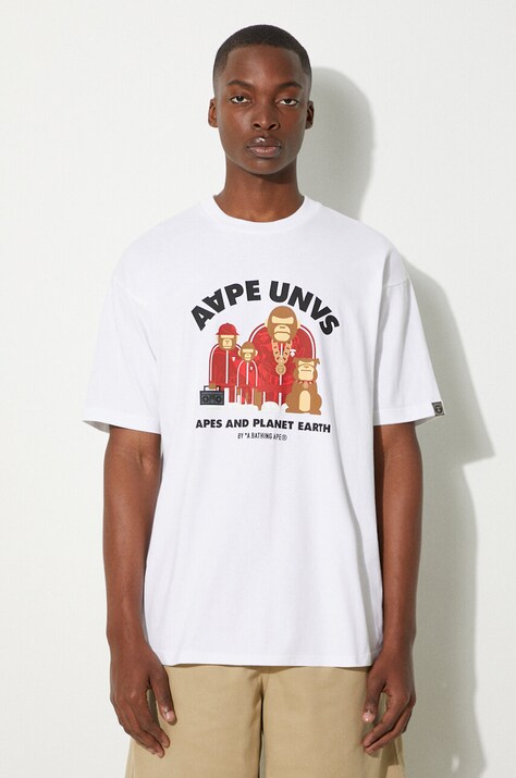 AAPE cotton t-shirt Theme Tee men’s white color with a print AAPTEM1496XXM