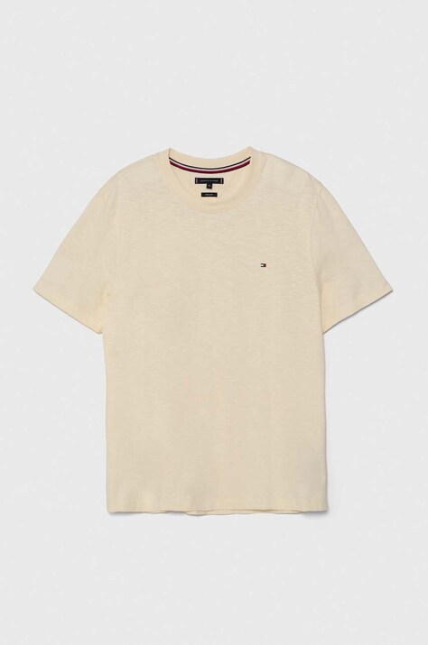 Tommy Hilfiger tricou din bumbac barbati, culoarea bej, neted, MW0MW34375