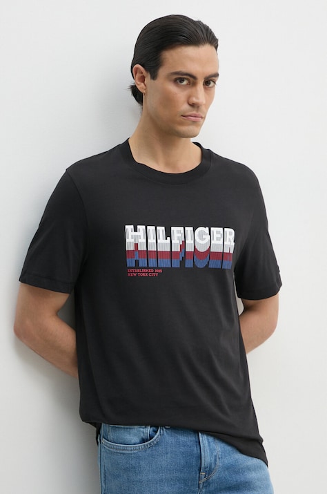 Бавовняна футболка Tommy Hilfiger чоловіча колір чорний з принтом MW0MW34377